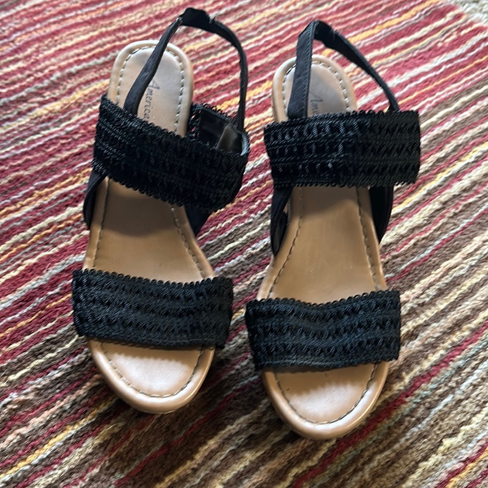 American Eagle Black Espadrille Wedge Sandals